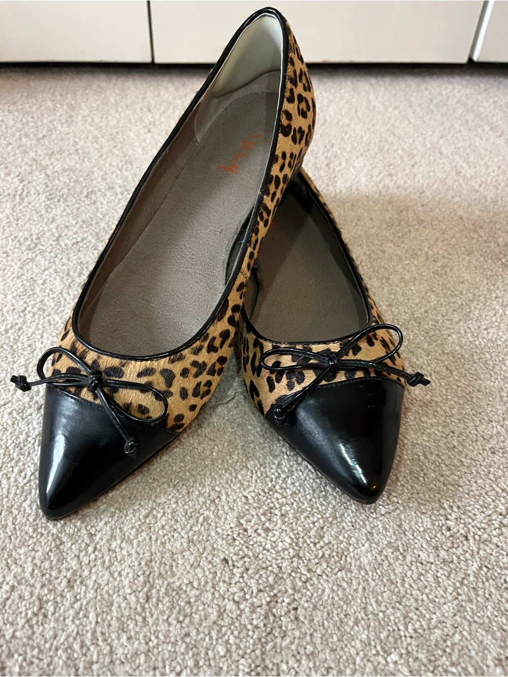 levity Leopard Print Flats with Black Patent Pointed Cap